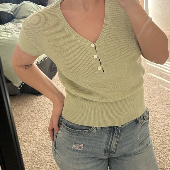 Light Sage Green Knit Top by BE COOL - Picture 3 of 5